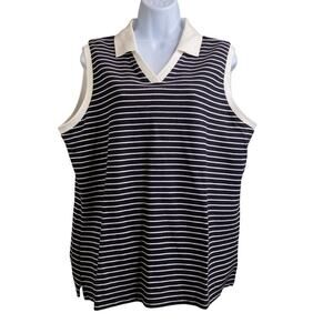 Talbots‎ Women's Black White Striped Sleeveless Polo Shirt Size XL Preppy Tennis